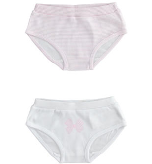 Kit due slip 100% cotone per bambina - 44987 ido ROSA-BIANCO-8001