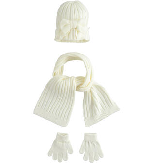 Set cappello, sciarpa e guanti per bambina ido PANNA-0112