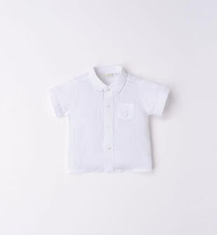 Camicia manica corta neonato in lino ido BIANCO-0113