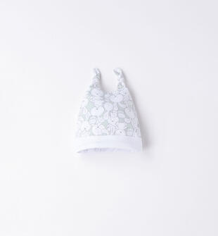 Cappellino modello cuffia con nodo per neonato ido BIANCO-VERDE-6V65