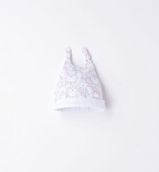 Cappellino modello cuffia con nodo per neonato ido BIANCO--ROSA-6V93
