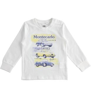 Maglietta girocollo 100% cotone con grafica automobili d'epoca ido BIANCO-0113