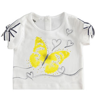 T-shirt bambina in cotone con grafica farfalla con strass ido BIANCO-0113