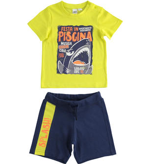 Completo bambino 100% cotone con t-shirt a manica corta grafica squalo ido VERDE-BLU-8014
