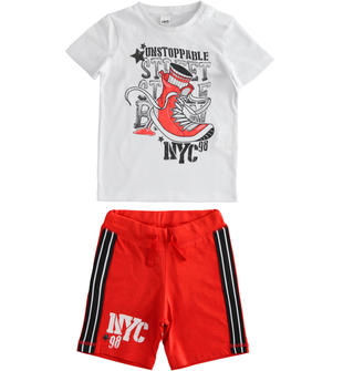 Comodo completo due pezzi bambino 100% cotone con t-shirt grafica effetto fumetto ido BIANCO-ROSSO-8025