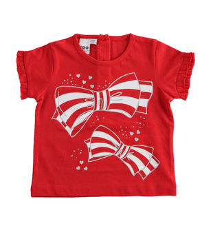 T-shirt bambina mezza manica 100% cotone stampa fiocchi e strass ido ROSSO-2256