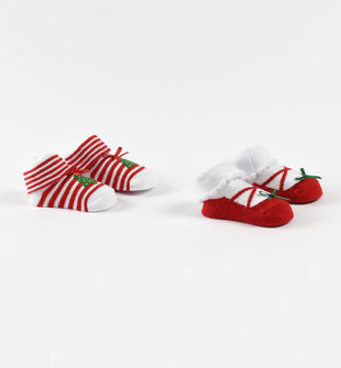 Confezione due paia di calzini neonata misto cotone motivi natalizi ido ROSSO-2253