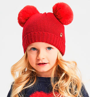 Berretto misto lana con doppio ponpon in ecopelliccia per bambina da 6 mesi  a 7 anni iDO - Miniconf Shop