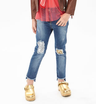 Jeans a vita alta con strappi e paillettes per bambina da 6 a 16 anni iDO -  Miniconf Shop