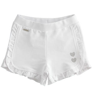 Pantalone corto in felpa con ruches  BIANCO-0113