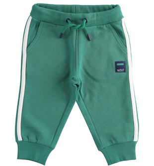 Pantalone in felpa 100% cotone con bande laterali e badge  VERDE SCURO-4537