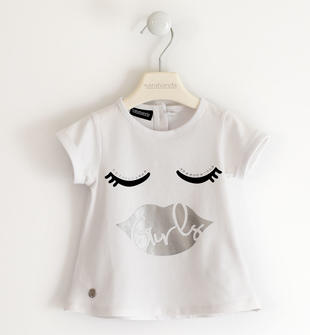 T-shirt bambina con strass e stampa laminata 