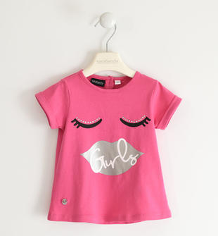 T-shirt bambina con strass e stampa laminata  ROSA-2427
