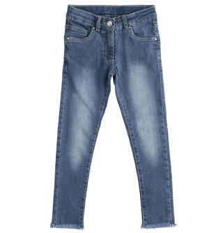 Pantalone jeans bambina in denim con sfrangiatura  STONE WASHED-7450