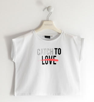 T-shirt bambina stampa glitter e fluo  BIANCO-0113
