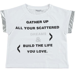 T-shirt in jersey stretch di cotone decorata frontalmente da frase stampata 