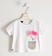Graziosa t-shirt in jersey stretch con tasca di paillettes reversibili e fiori in tulle sarabanda BIANCO-0113