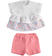 Completino neonata t-shirt con balze e pantalone corto minibanda BIANCO-0113