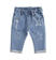 Pantalone neonato misto cotone stretch effetto denim con patch minibanda BLU CHIARO LAVATO-7310