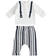 Completo neonato 100% cotone con maglietta a manica lunga con finte bretelle a contrasto minibanda BIANCO-0113