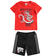 Comodo completo due pezzi bambino 100% cotone con t-shirt grafica effetto fumetto ido			ROSSO-NERO-8292