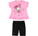 Completo bambina con t-shirt smanicata in cotone e leggings ido ROSA FLUO-NERO-8433