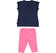 Completo maxi t-shirt rigata con fiocco e leggings ido BLU-ROSA FLUO-8417_back